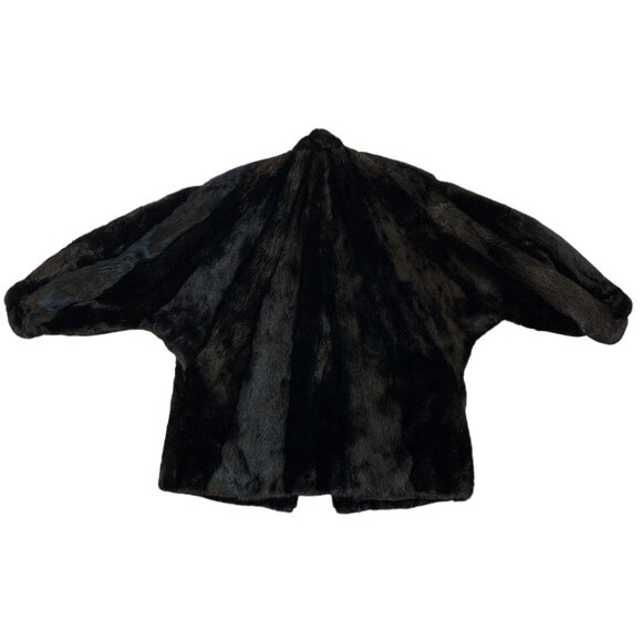 Vintage 80s Genuine Saga Mink Fur Coat M/L Black 3/4 Batwing Sleeve - Picture 5 of 16